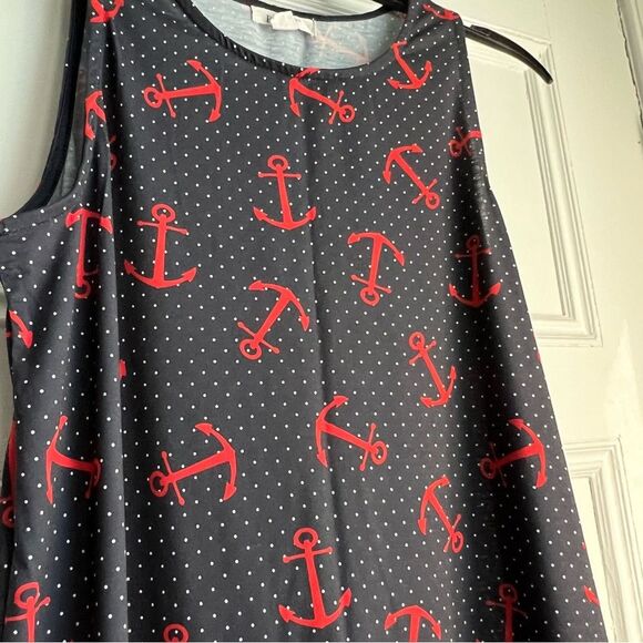 Exist Navy Blue w/White Polka Dot & Red Anchors Crewneck Sleeveless Dress S NWOT - Picture 2 of 5